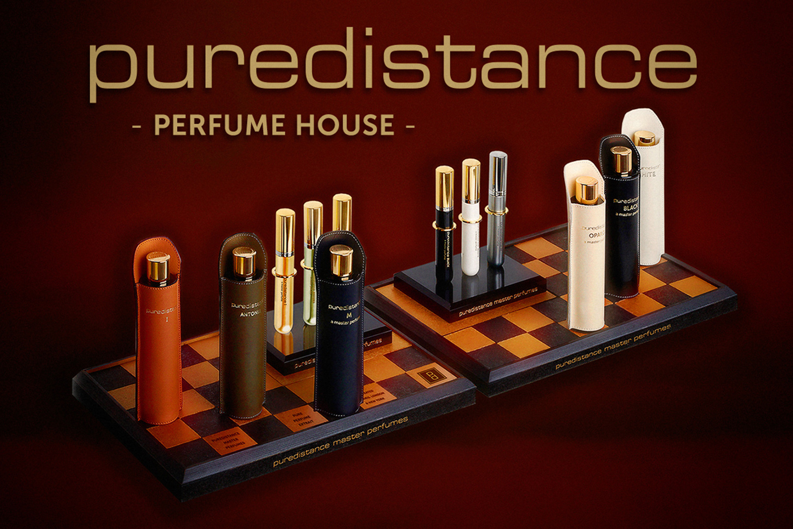 Puredistance Master Perfume Collection presented on our chessboard display which was designed inhouse