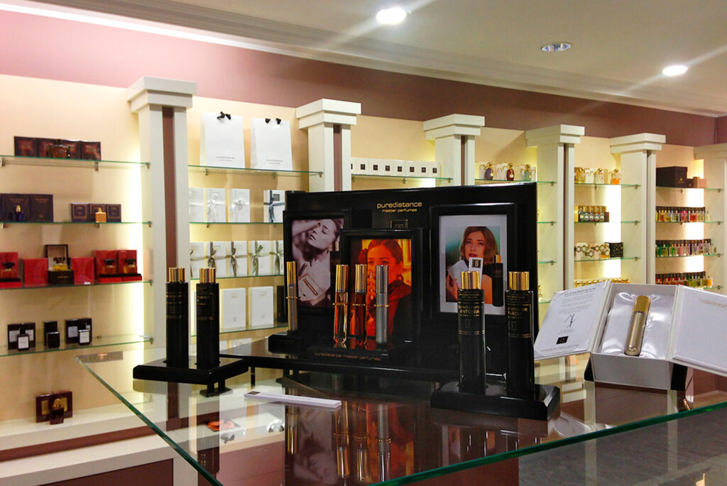 Puredistance Master Perfume Display in Neroli perfumery in Latvia
